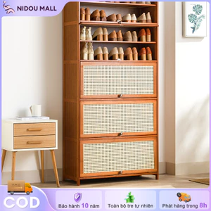 Tủ giày đan mây cửa lật chất liệu tre bền cao chứa 43 size linh hoạt tháo lắp bền cao Nhiều sao