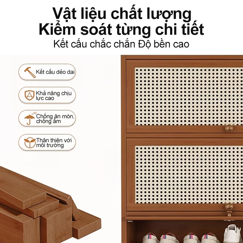 Tủ giày đan mây cửa lật chất liệu tre bền cao chứa 43 size linh hoạt tháo lắp bền cao Nhiều sao