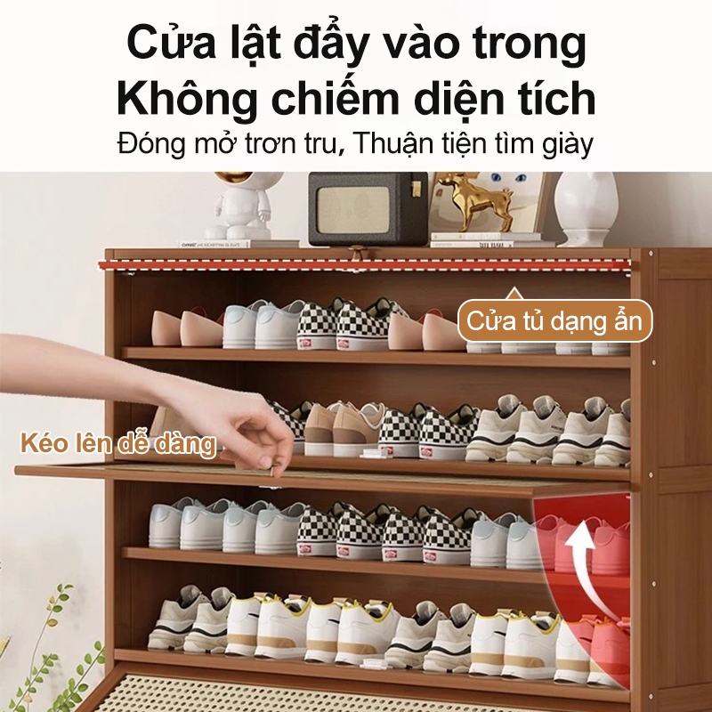 Tủ giày đan mây cửa lật chất liệu tre bền cao chứa 43 size linh hoạt tháo lắp bền cao Nhiều sao