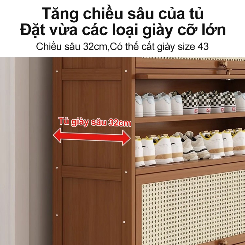 Tủ giày đan mây cửa lật chất liệu tre bền cao chứa 43 size linh hoạt tháo lắp bền cao Nhiều sao