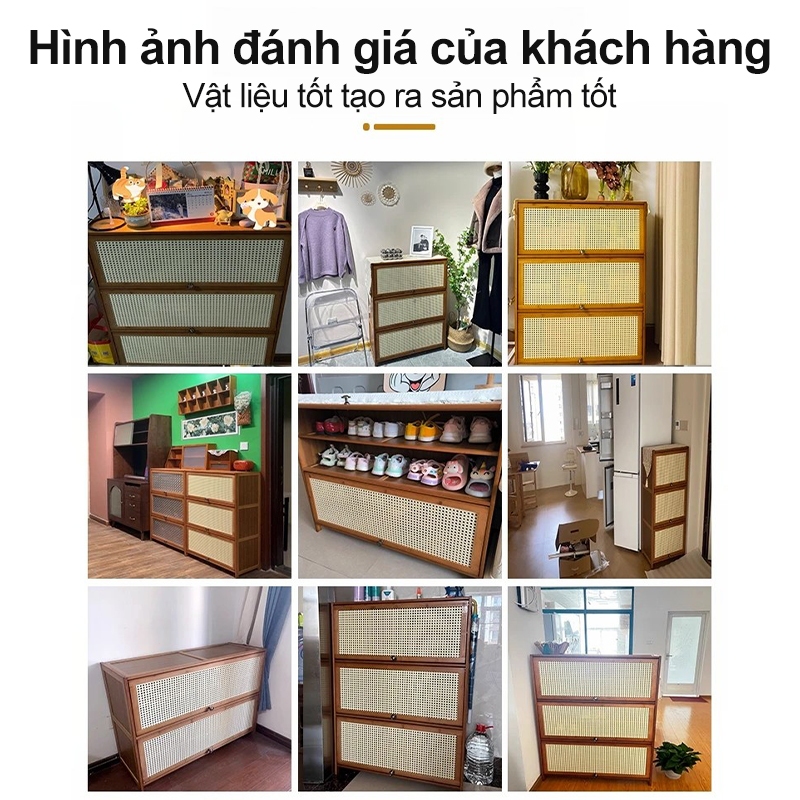 Tủ giày đan mây cửa lật chất liệu tre bền cao chứa 43 size linh hoạt tháo lắp bền cao Nhiều sao