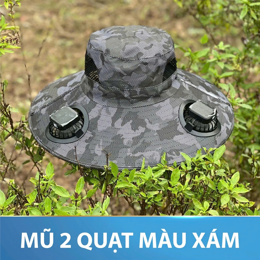 Mũ Điều Hòa TingTing Cao Cấp Vành Siêu Rộng 15cm, Nón Chống Nắng Kèm 2 Quạt Gió Năng Lượng Mặt Trời Pin Sạc Vành Thép
