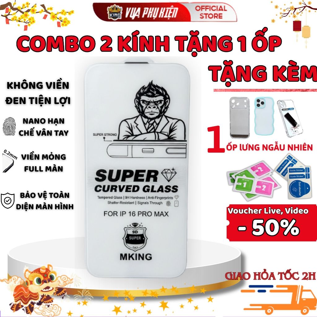 Kính cường lực iphone không viền đen MKING Combo 2 Kính bảo vệ loa Xsmax 11 12 13 14Promax 15Promax 16 17Promax air