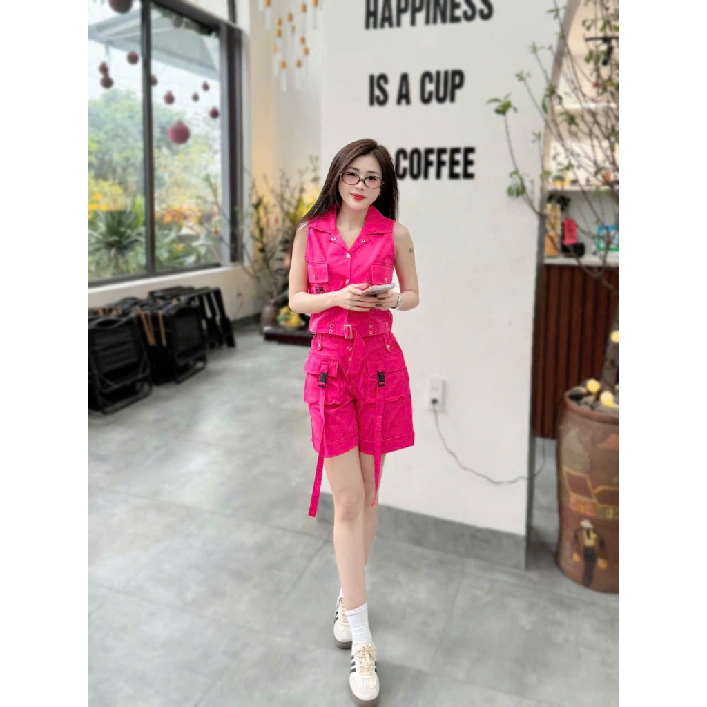 Bộ thể thao nữ quần short túi hộp, áo khoác gile dùng nhảy shuffle dance, zumba, dân vũ, aerobic,...