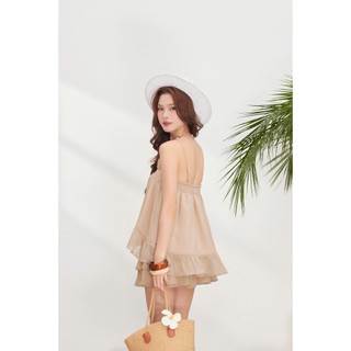 (Bán Lẻ) Set Nữ WISOM Áo Hai Dây Viền Bèo, Quần Short Chất Tơ Mềm Bồng Bềnh Đi Biển GOUT DE JUN