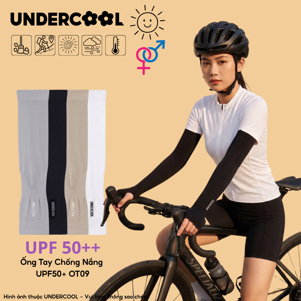 Ống Tay Chống Nắng UNDERCOOL Ống tay chống nắng UPF50+ Thun Lạnh Co Giãn Bó Cơ Xỏ Ngón Thun Lạnh Co Giãn 4 Chiều OT09
