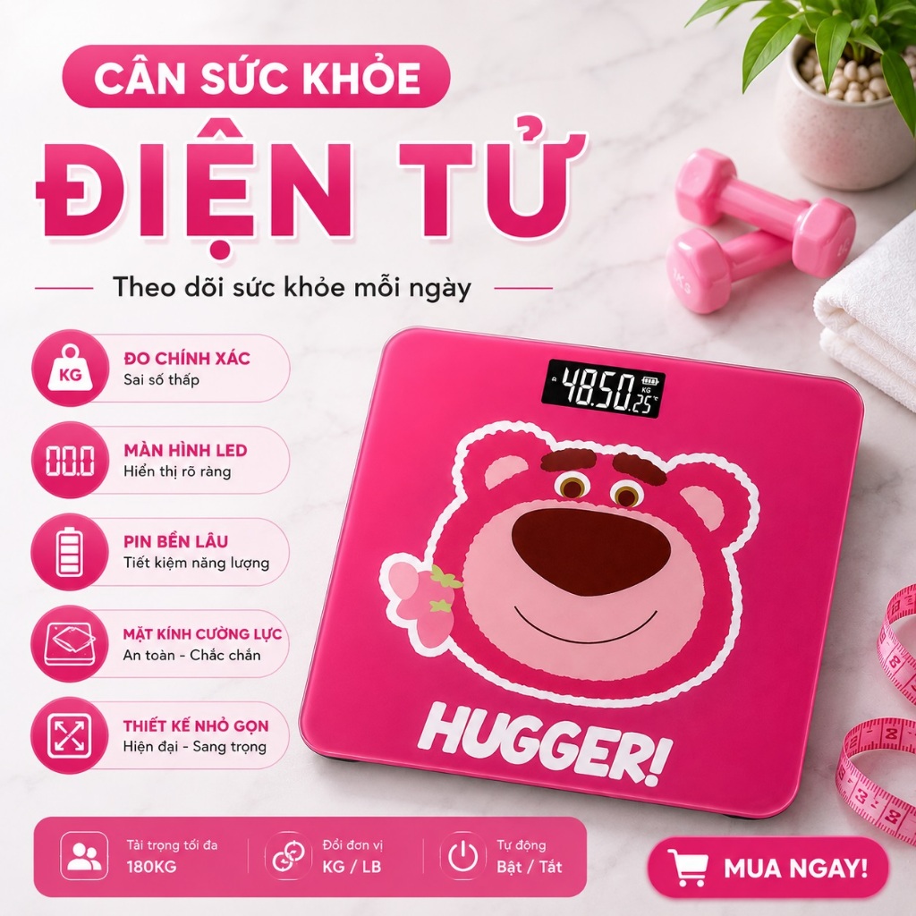 Cân điện tử sức khoẻ hình gấu hồng cute - Cân gấu dâu theo dõi cân nặng gia đình độ chính xác cao | Shopee Việt Nam