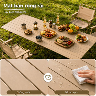 Bộ bàn trứng cuộn ghế Kermit gấp, bộ đồ nghề cắm trại đầy đủ tiện lợi cho đi dã ngoại, nướng BBQ ngoài trời.