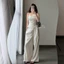 “Juliet Set” Set linen 2 món : Áo 2S corset dáng dài phối viền ren ôm body tôn dáng kèm quần ống rộng màu kem sang chảnh