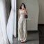 “Juliet Set” Set linen 2 món : Áo 2S corset dáng dài phối viền ren ôm body tôn dáng kèm quần ống rộng màu kem sang chảnh