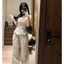 “Juliet Set” Set linen 2 món : Áo 2S corset dáng dài phối viền ren ôm body tôn dáng kèm quần ống rộng màu kem sang chảnh