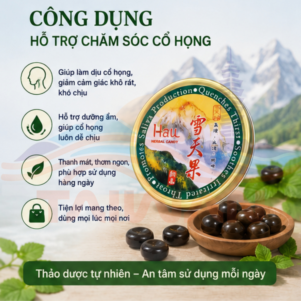 Hộp Kẹo ngậm ho thảo dược giảm ho cảm lạnh, tiêu đờm, dưỡng phổi, khàn tiếng Đài Loan