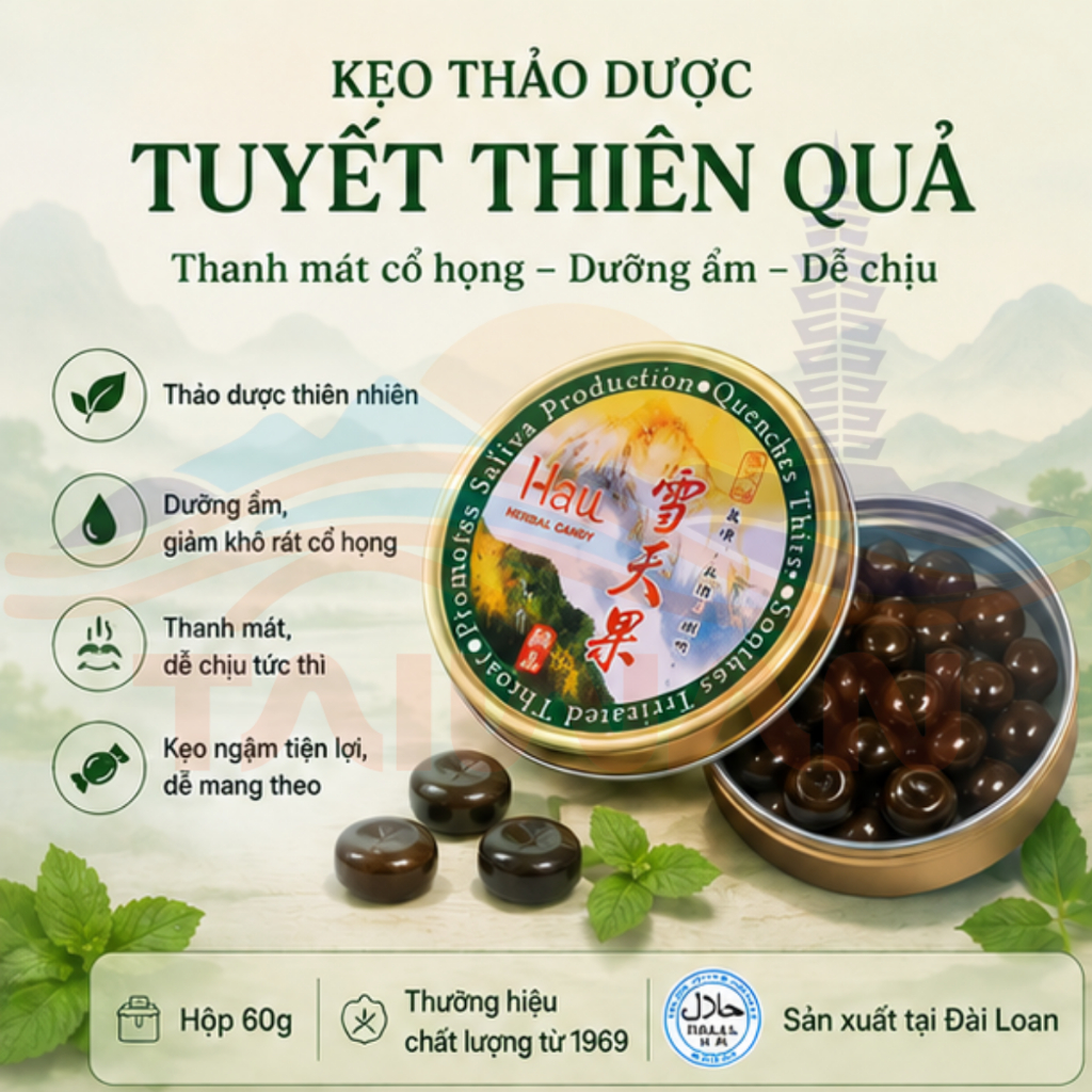 Hộp Kẹo ngậm ho thảo dược giảm ho cảm lạnh, tiêu đờm, dưỡng phổi, khàn tiếng Đài Loan