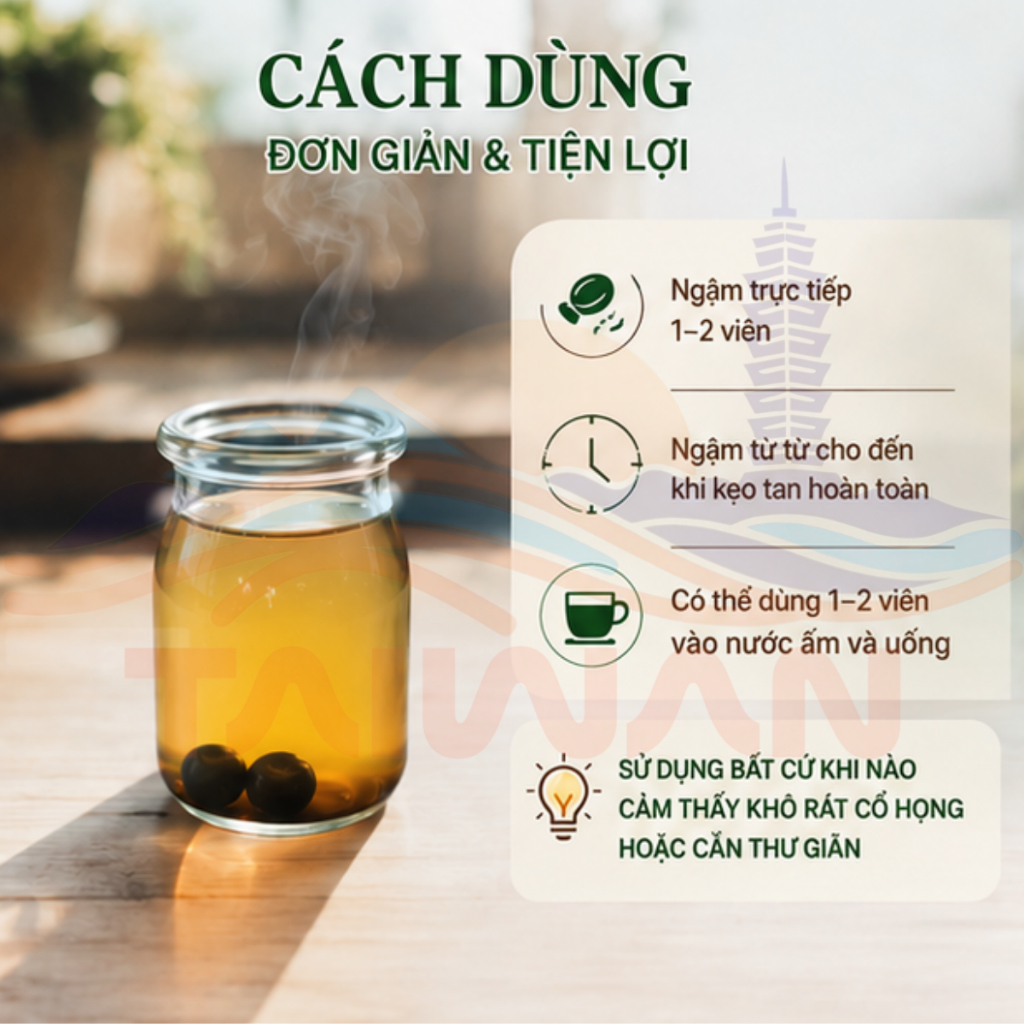 Hộp Kẹo ngậm ho thảo dược giảm ho cảm lạnh, tiêu đờm, dưỡng phổi, khàn tiếng Đài Loan