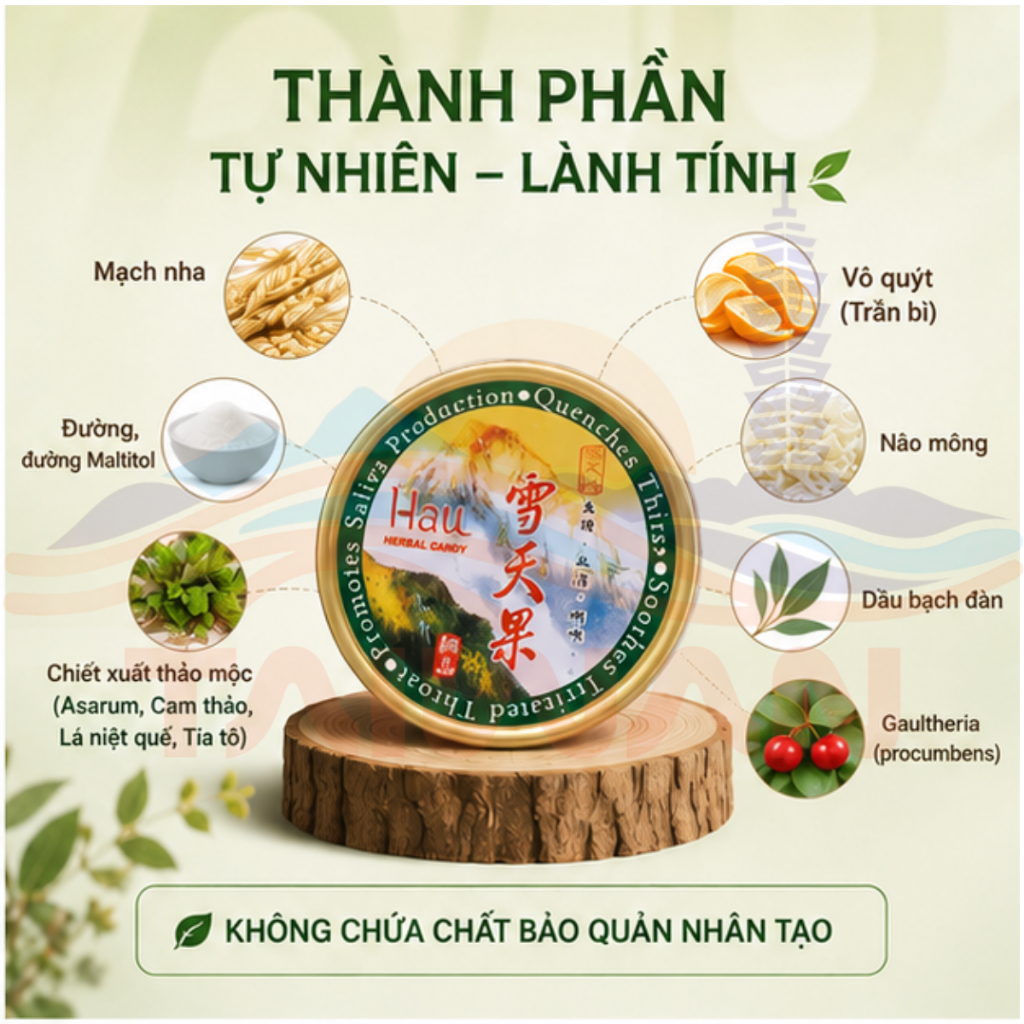 Hộp Kẹo ngậm ho thảo dược giảm ho cảm lạnh, tiêu đờm, dưỡng phổi, khàn tiếng Đài Loan