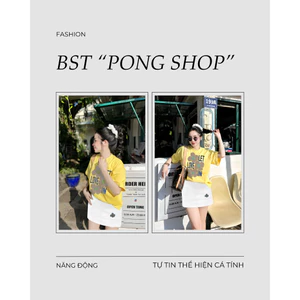 Bộ Thun Nữ Form Rộng PONG, Áo thun vàng,Cổ Tròn,InHOA,Chất Cotton, phối Chân váy nỉ Trắng - CP_x7133