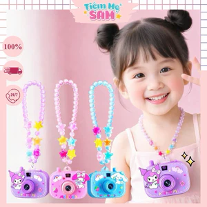 Combo vòng tay + dây chuyền máy ảnh chiếu hình Kuromi Hello Kitty Cinamoroll Pochacco dễ thương cho bé