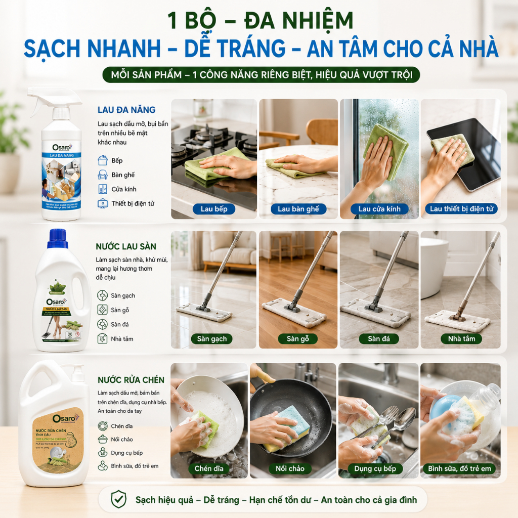 COMBO CHĂM NHÀ GỌN MỘT BỘ SẢ CHANH OSARO | RC2KSC + LS1KSC + LDN500G