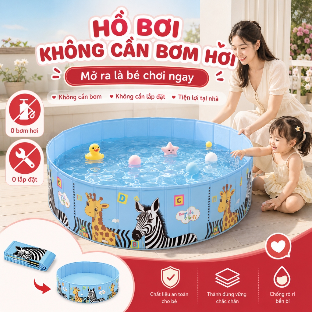 Bể bơi Beige, hồ bơi cho bé tại nhà Hồ bơi xếp gọn PVC siêu bền,Mẫu mới nhất năm 2026