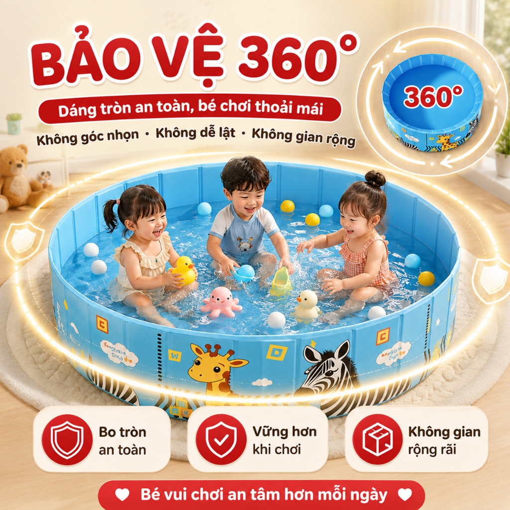 Bể bơi Beige, hồ bơi cho bé tại nhà Hồ bơi xếp gọn PVC siêu bền,Mẫu mới nhất năm 2026