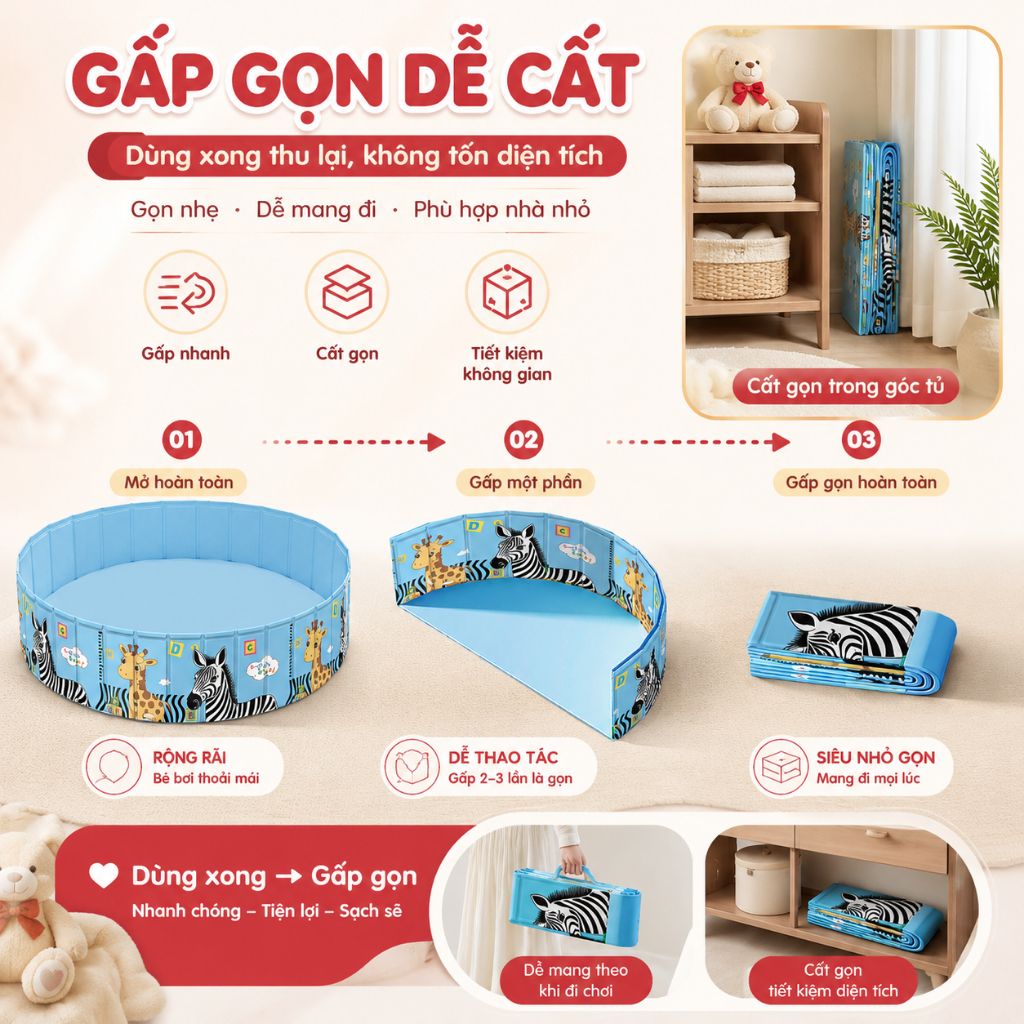 Bể bơi Beige, hồ bơi cho bé tại nhà Hồ bơi xếp gọn PVC siêu bền,Mẫu mới nhất năm 2026