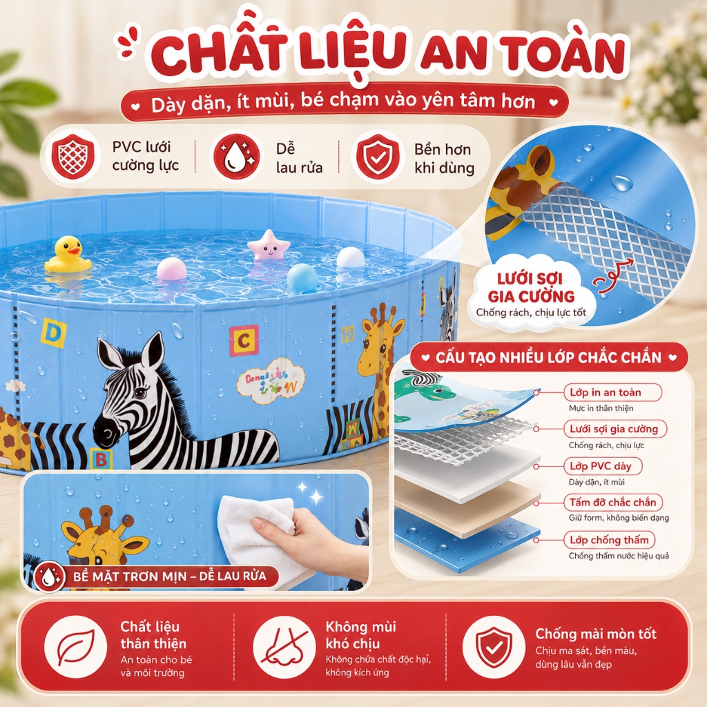Bể bơi Beige, hồ bơi cho bé tại nhà Hồ bơi xếp gọn PVC siêu bền,Mẫu mới nhất năm 2026