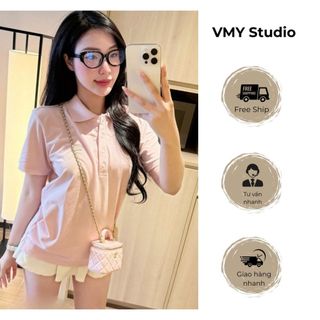 VMY Studio - Áo polo cổ bẻ tay ngắn phối khuy thêu họa tiết xinh xắn trẻ trung, áo thun cổ bẻ thêu hoạ tiết QCCC nữ