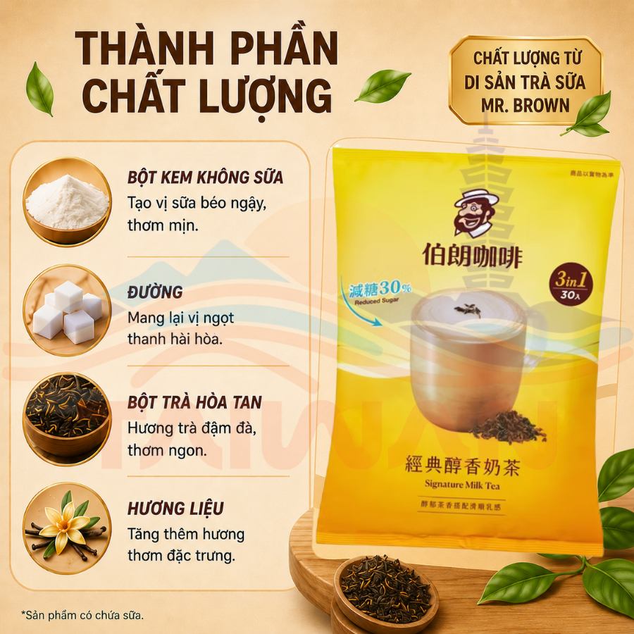 Trà sữa Mr.Brown Giảm đường Đài Loan 30 gói & 45 gói / Túi