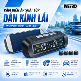 Cảm biến áp suất lốp ô tô van ngoài kí hiệu tiếng anh, Pin năng lượng mặt trời, màn hình LCD, kèm sạc rời, dụng cụ lắp