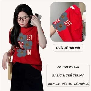 Bộ Thun Nữ PONG, Áo thun over size,Cổ Tròn,Chân váy suông,Chất Cotton(Áo Đỏ Tươi +CV suông) CP_X7133