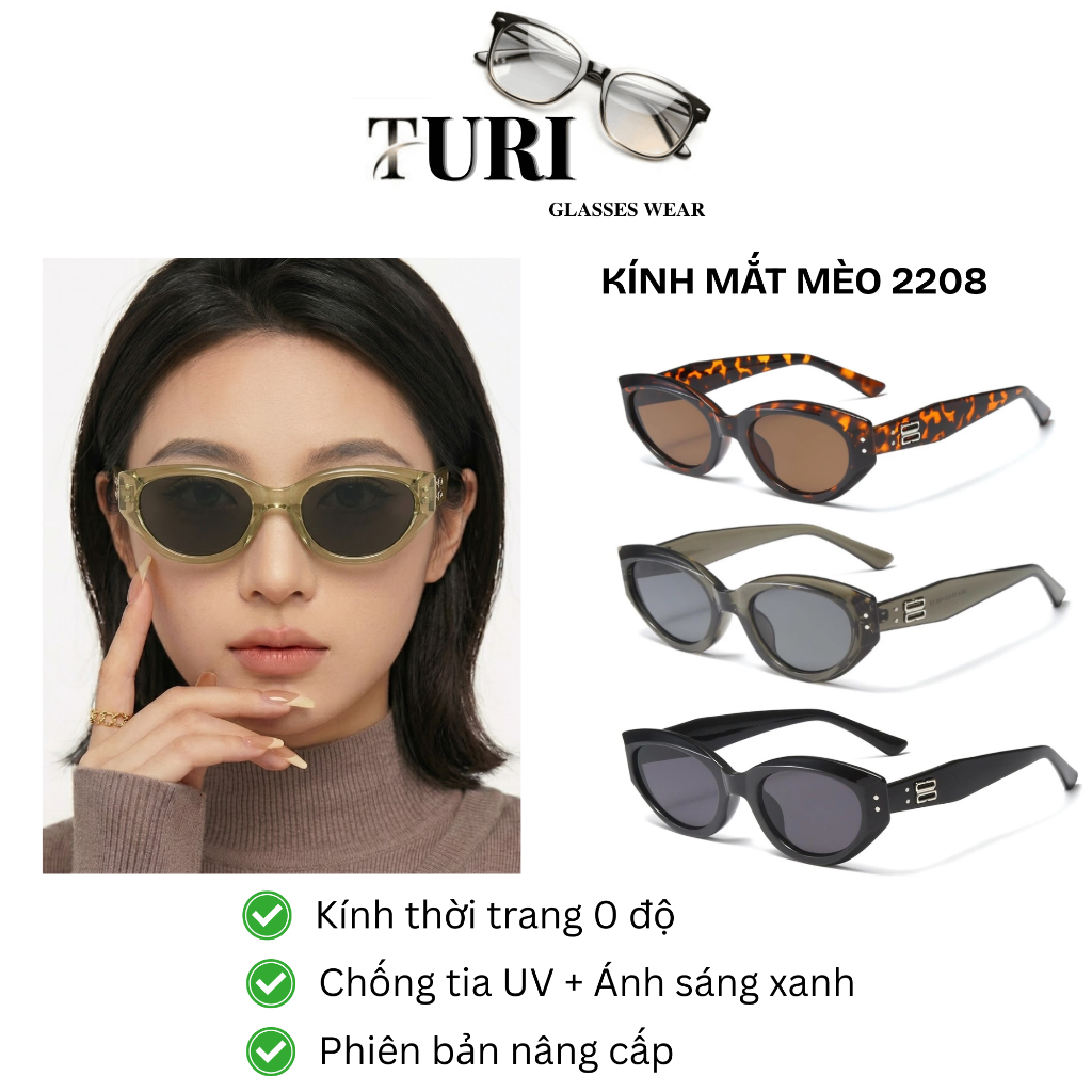 Kính mát form Oval gọng kính bằng nhựa cao cấp bảo vệ mắt khỏi ánh sáng xanh 2208