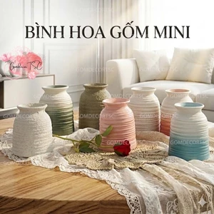Bình Hoa Gốm Sứ Dáng Hũ Nơ Nhỏ 13cm Decor Trang Trí Bàn Làm Việc Màu Pastel Xinh Xắn GomDecorTSC