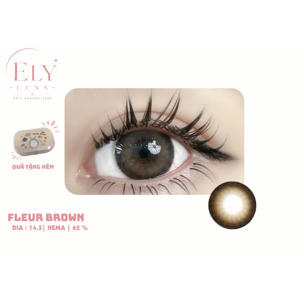 Lens nâu tự nhiên giãn tròng Hàn Quốc Elylens Fleur Brown DIA 14.5mm ( Full 0-7 độ)