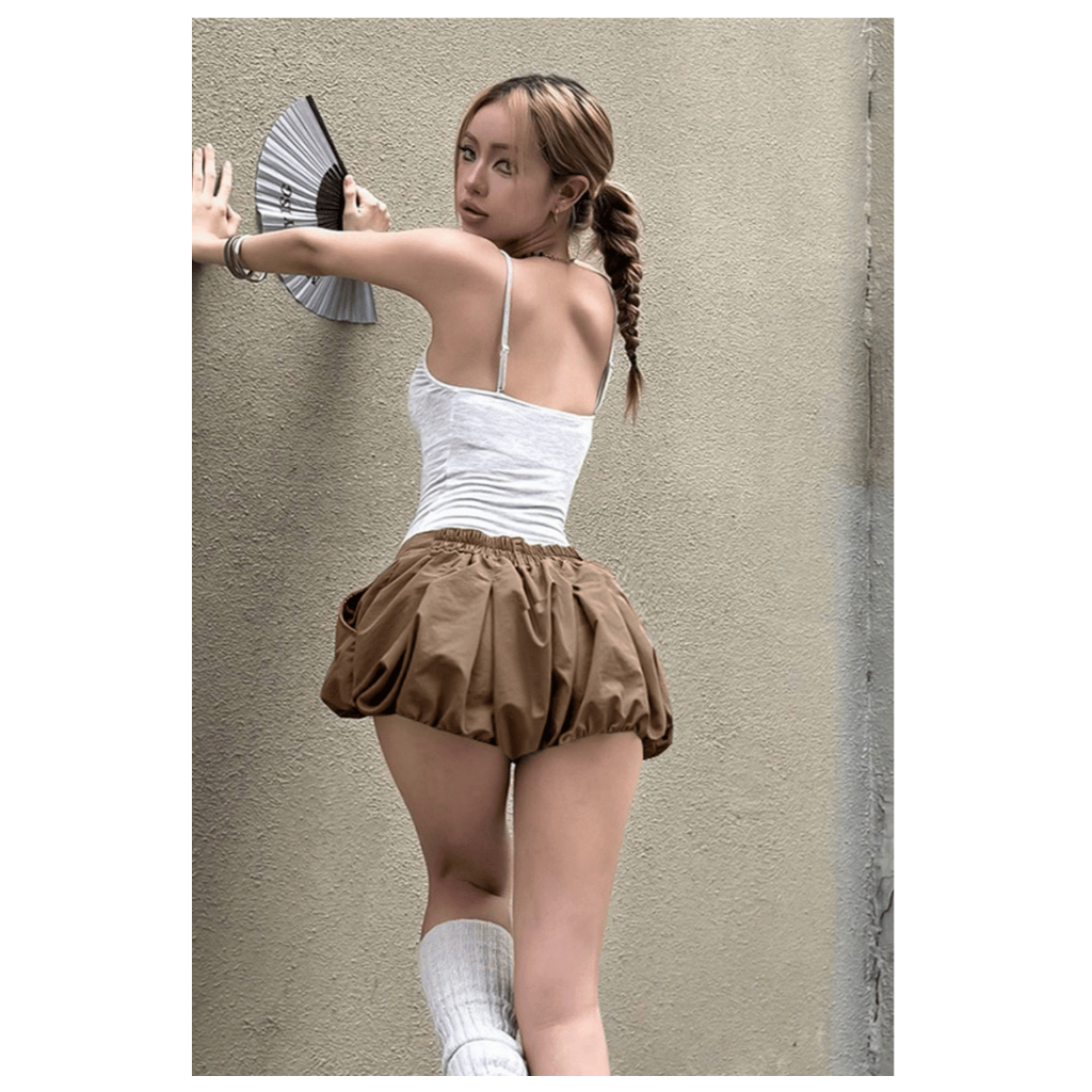 Quần Đùi Bí Phồng Cạp Trễ Chất Kaki Tôn Dáng, Quần Short Bí Nữ Vải Mềm Mại