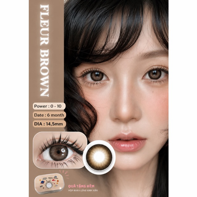 Lens nâu tự nhiên giãn tròng Hàn Quốc Elylens Fleur Brown DIA 14.5mm ( Full 0-7 độ)