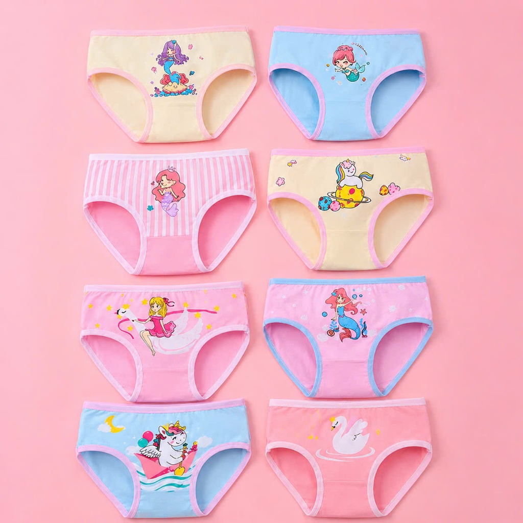 COMBO 4 - COMBO 8  Quần Chip Bé Gái Cotton Thoáng Khí Hình Công Chúa Kỳ Lân Dễ Thương