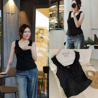 𝐏𝐡𝐢𝐞𝐧 𝐖𝐆𝐖𝐄 | w9294 Áo Kiểu 2 Dây Cổ Tròn Màu Đen