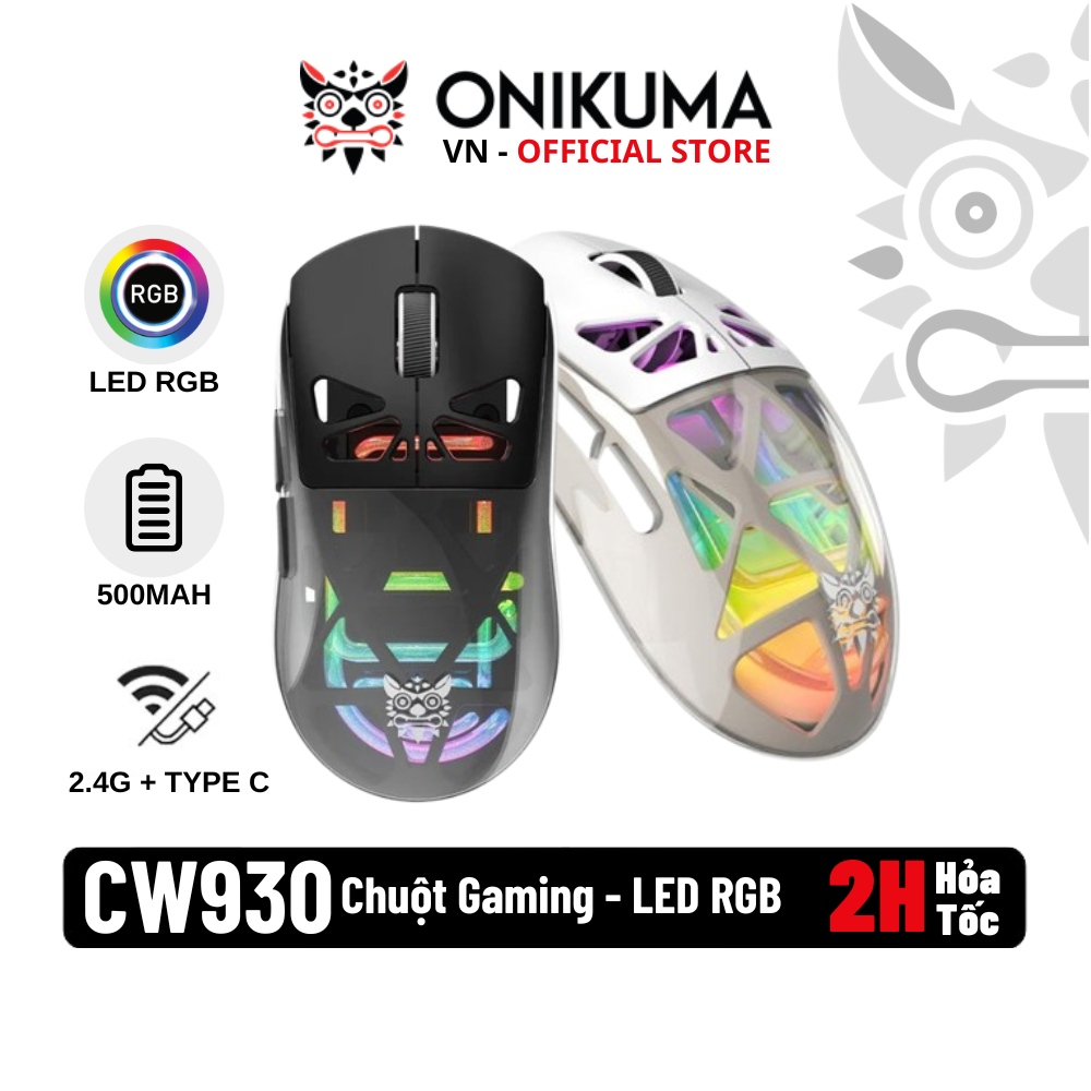 [MỚI] Chuột Gaming Onikuma CW930 – 3 Chế Độ (Bluetooth/2.4G/Dây), Pin 500mAh, Led RGB, Độ Nhạy Cao