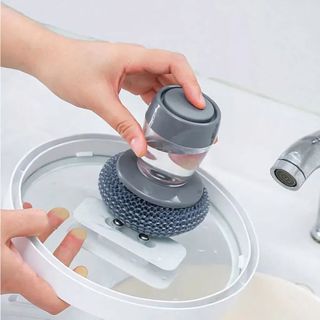 (COMBO 5) BÀN CHẢI CỌ XOONG NỒI CÓ BÌNH ĐỰNG XÀ PHÒNG - Cọ Rửa Bát Đĩa Tiện Lợi