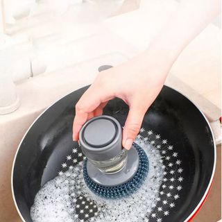 (COMBO 5) BÀN CHẢI CỌ XOONG NỒI CÓ BÌNH ĐỰNG XÀ PHÒNG - Cọ Rửa Bát Đĩa Tiện Lợi