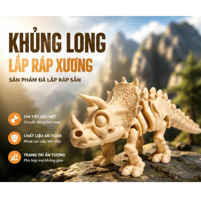 Mô hình bộ xương Khủng Long 3D dùng để Trang Trí tiểu cảnh thủy sinh, Chuồng Rùa và Bò Sát