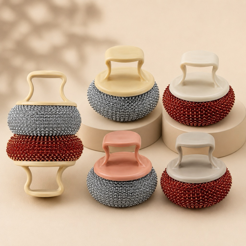 Set 2 Búi Sắt Cọ Xoong Có Tay Cầm Đa Năng – Cọ Nồi Chảo Sạch Nhanh, Không Gỉ, Tiện Lợi