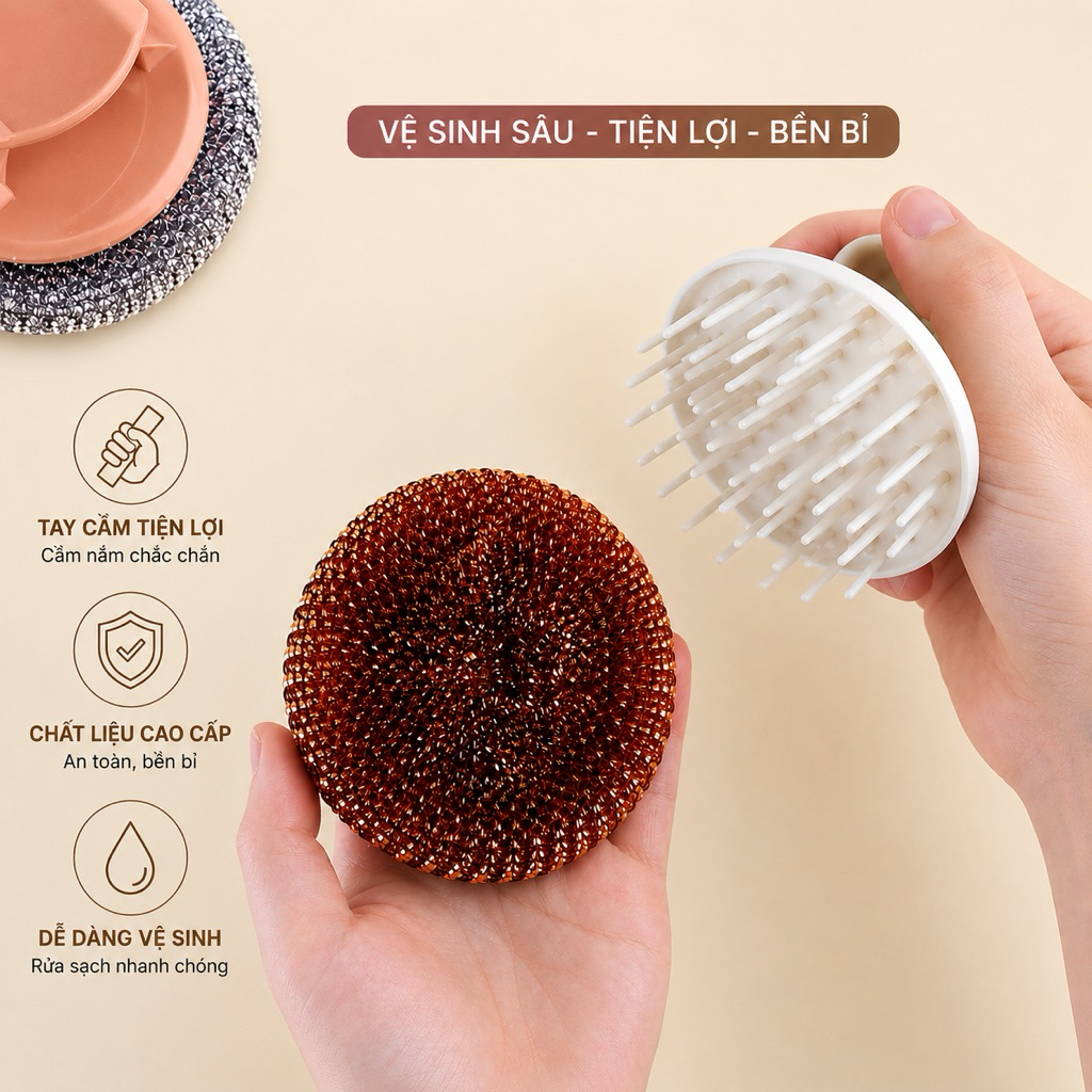 Set 2 Búi Sắt Cọ Xoong Có Tay Cầm Đa Năng – Cọ Nồi Chảo Sạch Nhanh, Không Gỉ, Tiện Lợi
