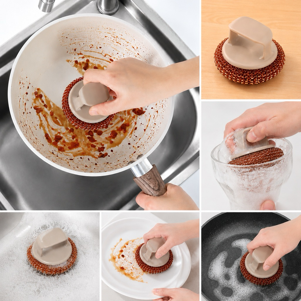 Set 2 Búi Sắt Cọ Xoong Có Tay Cầm Đa Năng – Cọ Nồi Chảo Sạch Nhanh, Không Gỉ, Tiện Lợi