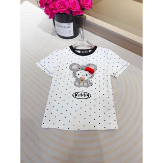Áo phông cotton cổ tròn MSKIM hình kitty chấm bi nơ đỏ form babytee #21507