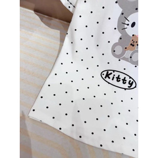 Áo phông cotton cổ tròn MSKIM hình kitty chấm bi nơ đỏ form babytee #21507