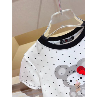Áo phông cotton cổ tròn MSKIM hình kitty chấm bi nơ đỏ form babytee #21507