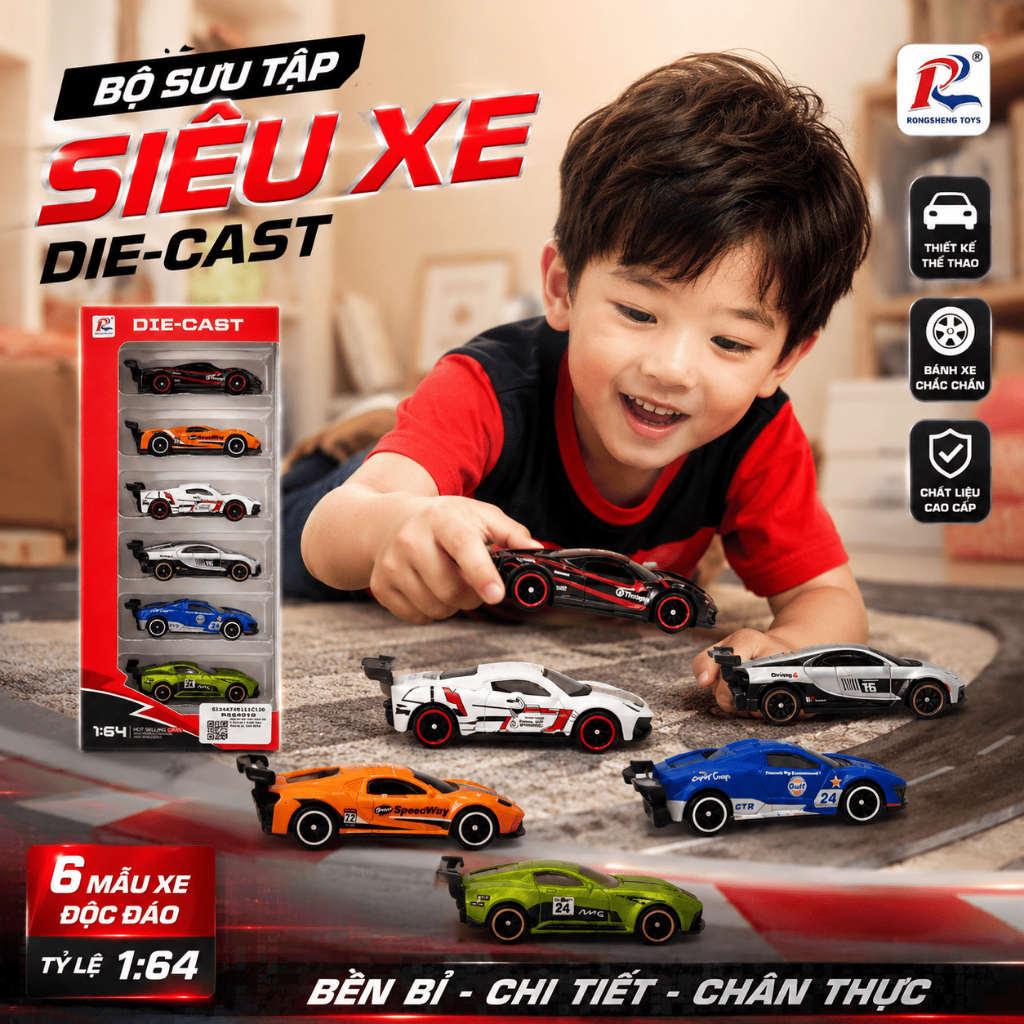 Bộ 6 Xe Đồ Chơi Mini Kim Loại Cao Cấp Die-Cast 1:64 Xe Đồ Chơi Cho Bé Trai Quà Tặng Cho Bé