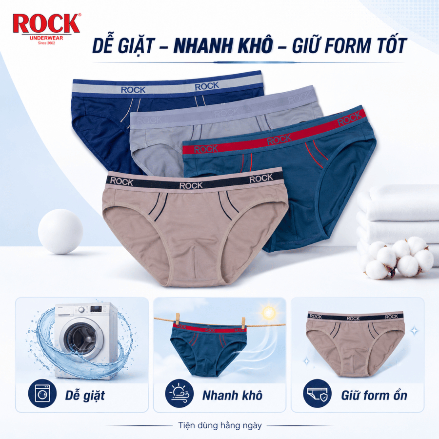 Quần Lót Nam ROCK QA535 Trẻ Trung Cotton Cao Cấp, Quần Sịp Nam Co Giãn 4 Chiều Thoáng Khí Thoái Mái