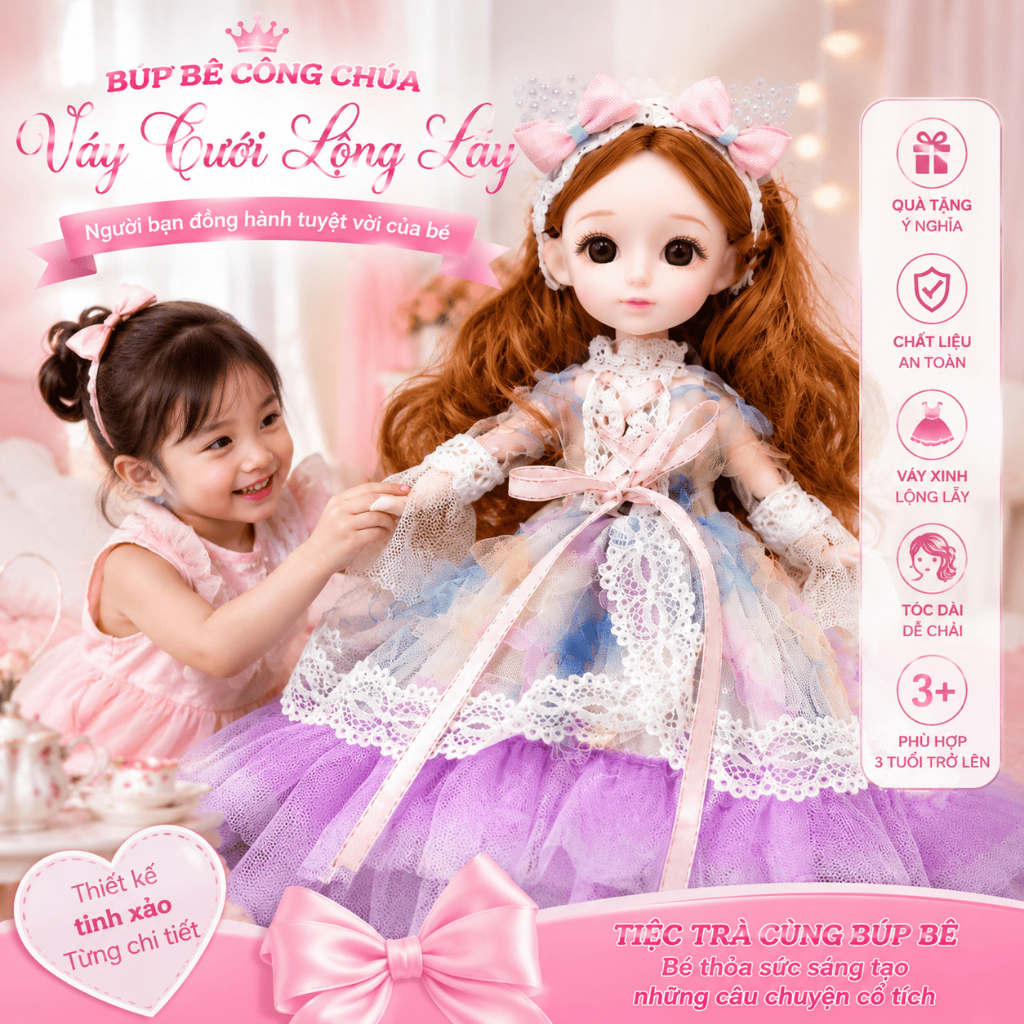 Búp Bê Công Chúa Váy Cưới Cao Cấp - Đồ Chơi Búp Bê Thời Trang Cho Bé Gái Kèm Hộp Quà